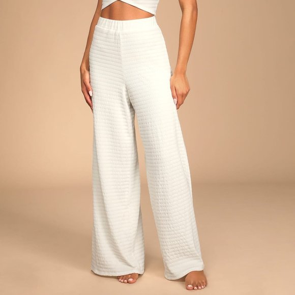 Lulus Pants - Lulus White Wide-Leg Lounge Pants - Size Large